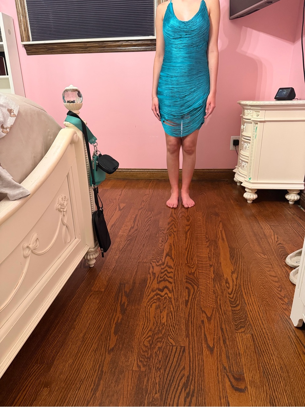 REVOLVE Turquoise Halter Fringe Mini Dress - Picture 4 of 5